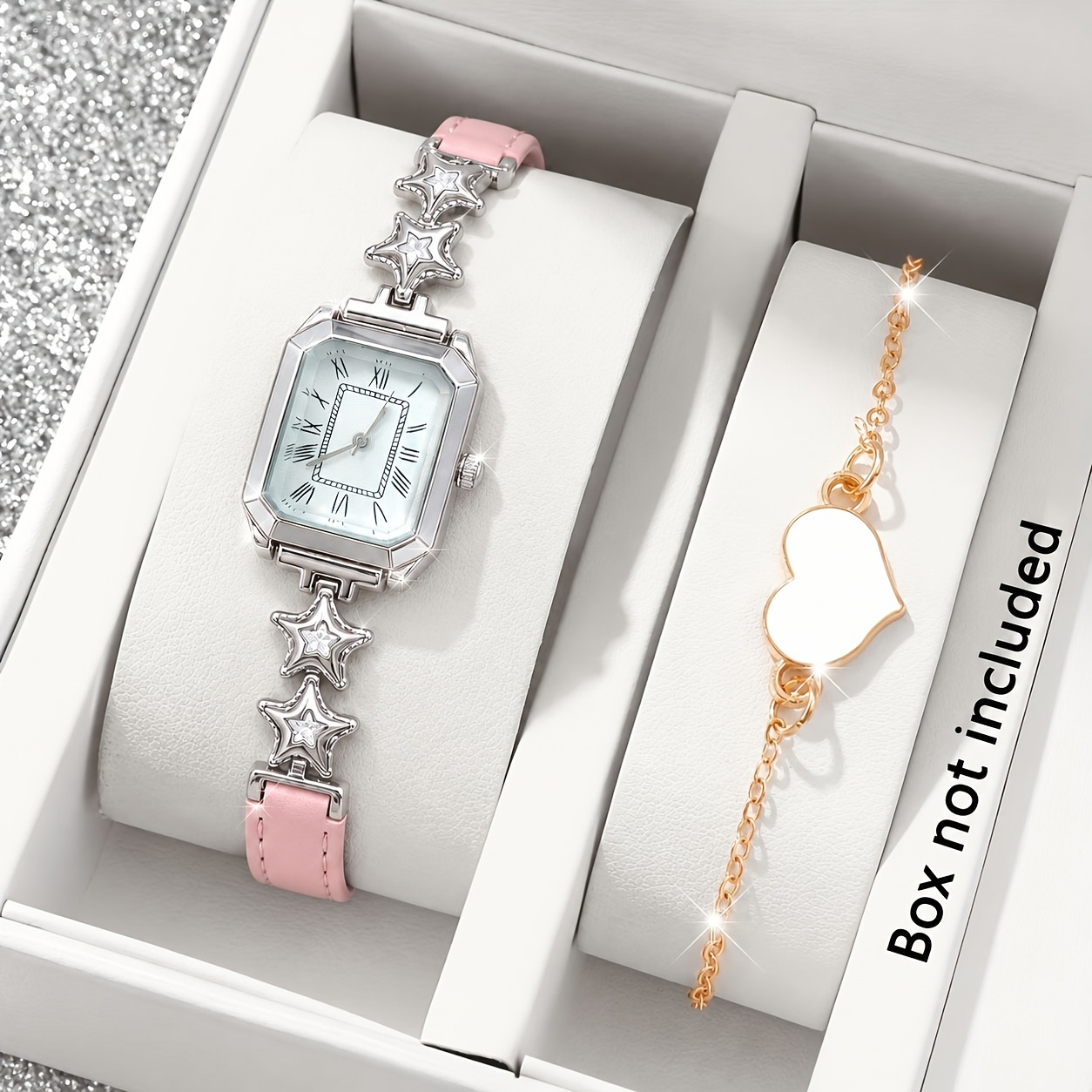 2pc Women's Elegant Square Watch & Versatile Jewelry Set
